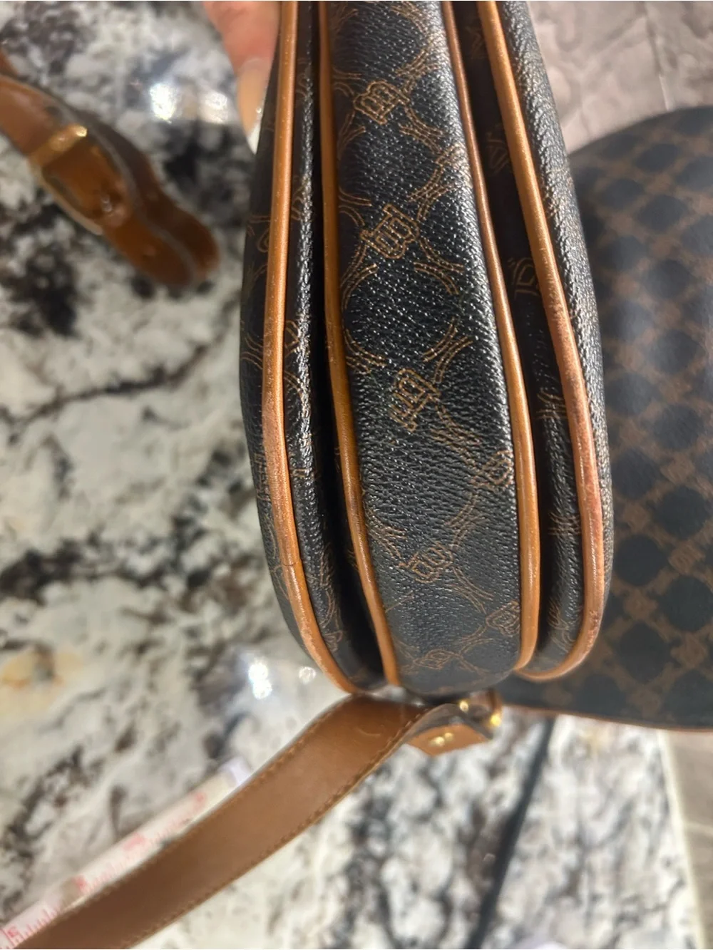BALLY Brown and Tan leather Monogram Crossbody Bag Flap EUC
